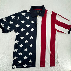 American Flag Golf Polo Shirt Red White Blue Patriotic Cotton Traders Sport L
